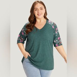 BLOOMCHIC Floral Patchwork Raglan Sleeve T-Shirt